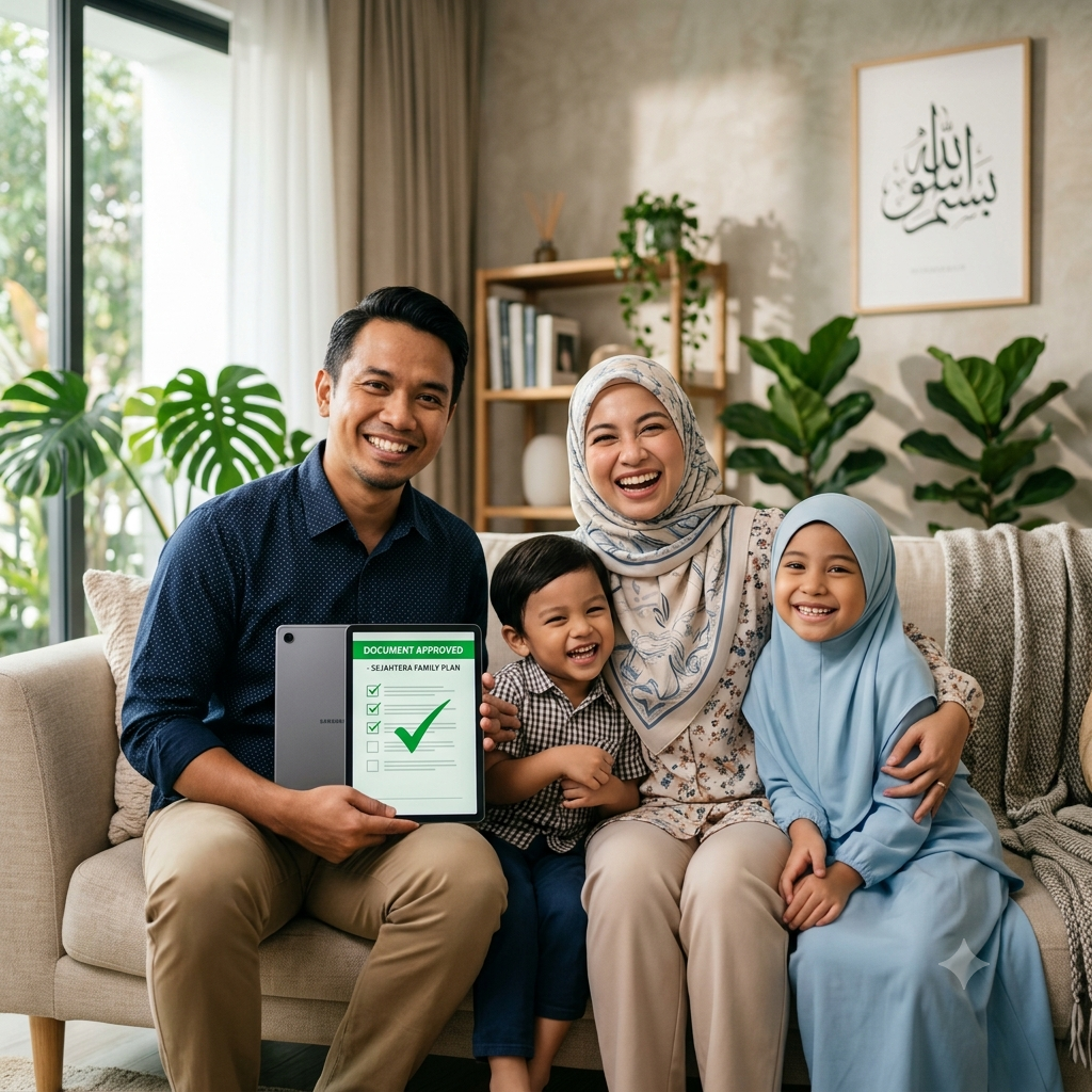 Keluarga bahagia dengan dokumen SmartHibah yang telah diluluskan
